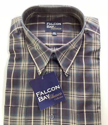 Camisa de Vestir De Colección Años 80 NOS Falcon Bay Blanca Corea 17-17 1/2 XL Alta Cuadros Oscuros Foto 1 de 4