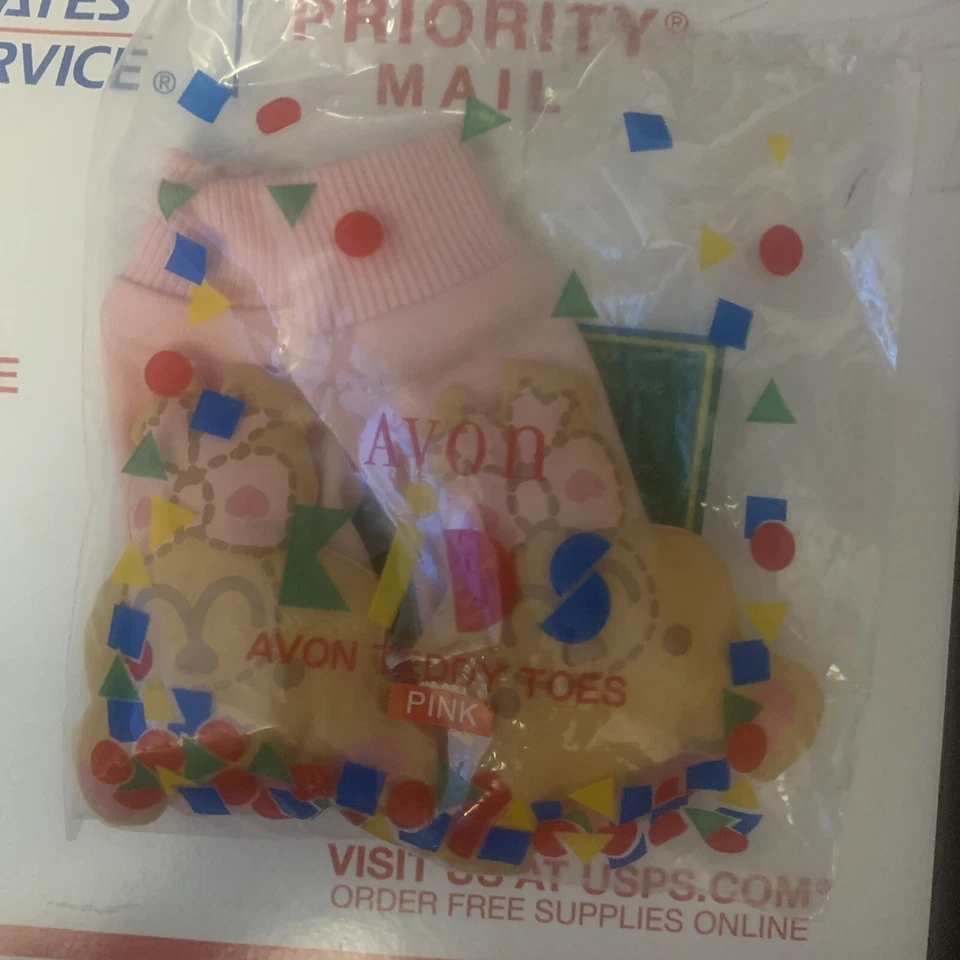 Vintage 1994 Avon Teddy Toes Baby Booties Socks Pink Rattle 0-6 Months New - Изображение 1 из 1