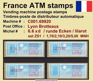 France ATM stamps Michel 6.6 xd / C001.69920 series ZS1 MNH / LSA machine - Picture 1 of 2