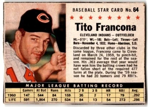 1961 Post Cereal Tito Francona #64 Cleveland Indians - Picture 1 of 2