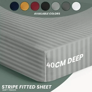 40cm Deep Egyptian Stripe Fitted Sheet Single Double King Super King Size Sheets - Picture 1 of 61