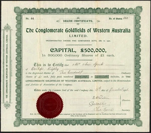 Australia, WA: Conglomerate Goldfields of Western Australia Ltd., £1 shares - Picture 1 of 1