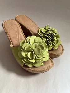 Born Leather Wedge Light Green Sandals with Flower Size 6/36.5 - Picture 1 of 14