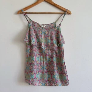 Givoni Camisole Ruffle Tank Top Pink Green Paisley Boho Top Blouse - Picture 1 of 14