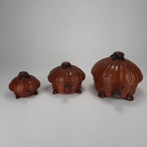 ZHE JIANG Handicrafts Chinese Wicker Woven Nesting Turtle Baskets w Lids Vintage - Picture 1 of 24
