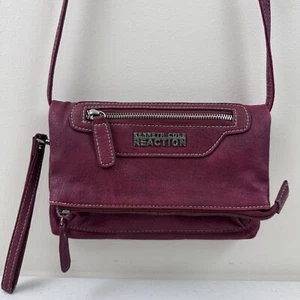 Kenneth Cole Reaction rot weinrot Umhängetasche faltbar Kalbsleder zwei Riemen Handtasche - Bild 1 von 20