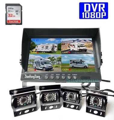 4x HD 1080P Reversing Rear View Backup Camera Kit + 9" IPS 4CH Split DVR Monitor - Image 1 of 4