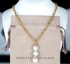 $11000 David Yurman 18K Yellow Gold South Sea Pearl Round Diamond Y Necklace 16" - Picture 1 of 9