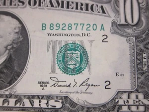 1981A $10 FRN #B89287720A - Picture 1 of 9