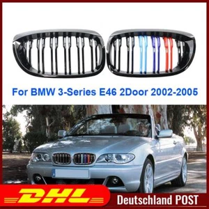 Für BMW 3er E46 2Tür 03-06 M-Farbe Nieren Klavierschwarz Doppelsteg Kühlergrill - Bild 1 von 10
