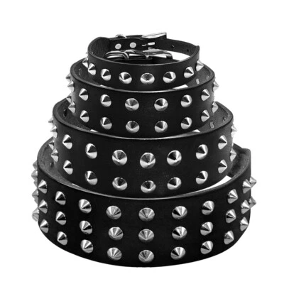 Spiked Rivet Dog Studded Collar Soft Real Leather Adjustable Small/Large Black - Image 1 of 4
