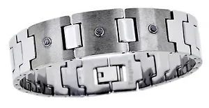 Men's NEW Brushed Finish & Shiny Polished Tungsten Diamond Bracelet - Picture 1 of 3