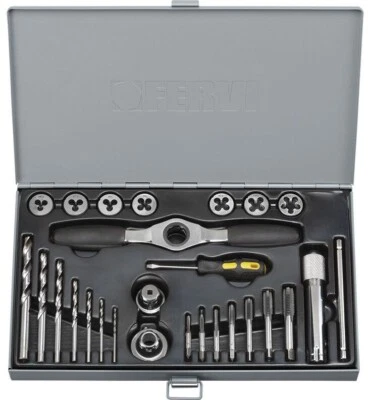 Kit set 27 maschi maschio a mano e filiere per filettatura girafiliere acciaio - Immagine 1 di 4