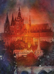 Prague Castle, Czech Republic (print). Prague art watercolor painting (print) - Picture 1 of 11