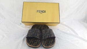 LOGO FENDI FFF nero/marrone SLIDES - taglia 9 - con scatola - originale include ricevuta - Foto 1 di 11