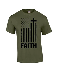 Faith Cross American Flag Christian Short Sleeve T-shirt Graphic Tee - Picture 1 of 20