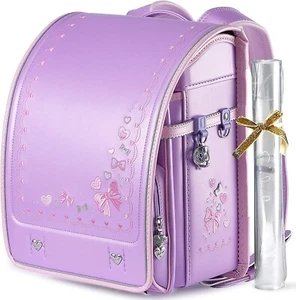 Randoseru Backpack Japanese School Bag girl Heart Ribbon Embroidery Light purple - Picture 1 of 10