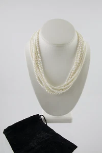 Signed JIL 14K Gold Toggle & 6 Multi Strand Round Button Rice Pearl Necklace - Picture 1 of 10