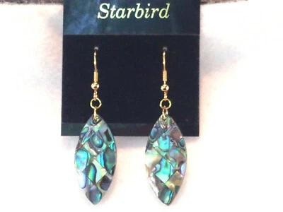  ABALONE  SHELL MOSAIC INLAY DANGLE EARRINGS 80'S VIN  - Изображение 1 из 3