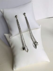 Silver Look Chain Chandelier Pierced Earrings 4” Drop
