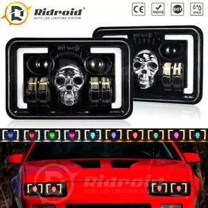 2x 4x6inch LED Headlights RGB DRL H4656 H4651 H4666 For Chevy Camaro EL Camino - Foto 1 di 19