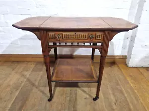 Antique Victorian Carved Walnut Flap Sided Folding 2 Tier Occasional Side Table - Picture 1 of 24
