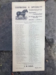 Seltenes Original Vintage J.W. Couk, Dayton Ohio Kastrating Pferde etc Werbung - Bild 1 von 2