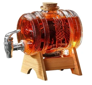 Jarra de Whisky, Dispensador de Bebidas de Vidrio en Forma de Barril de 1L, Jarra de Barril con... - Imagen 1 de 5