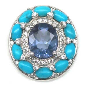 925 Sterlingsilber 8 x 10 Mm. Farbe Wechsel Fluorit, Türkis & Zirkonia Anhänger - Bild 1 von 4