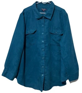 Roamans Velour Button Up Shirt Jacket Women’s Plus Size 28W Aqua Shacket - Picture 1 of 12