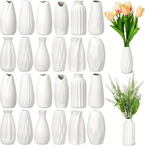Set of 24 5'' White Ceramic Bud Vase Bulk Boho Rustic Small Flower Vase for C... - Picture 1 of 7