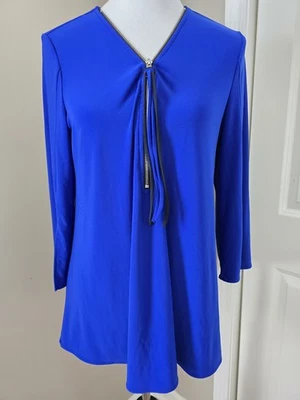 Blusa túnica Joseph Ribkoff talla 10 azul brillante cremallera L/S Top usada en excelente estado ropa de trabajo Foto 1 de 4