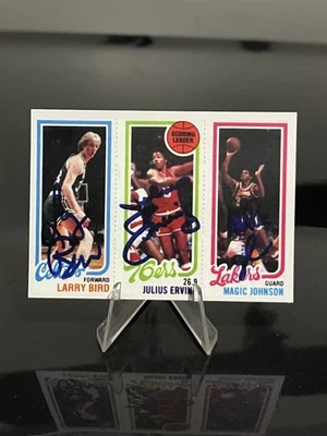 *Reimpresión*Magic Johnson, Larry Bird, Julius Erving facsímiles reimpresión automática (RC) Foto 1 de 2
