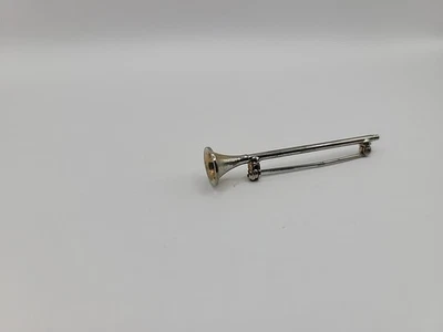 Broche prendedor cuerno instrumento tono plata joyería disfraz vintage Foto 1 de 4
