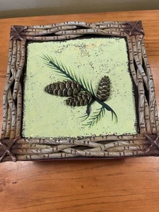 Weihnachten Karton Geschenkbox 7 "Quadrat 3,5"H Tannenzapfen Glitzer Zweige Dekor - Bild 1 von 7