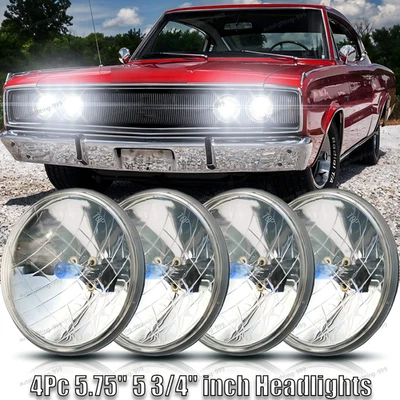 Faros redondos de haz alto/bajo de 5,75 pulgadas 4 piezas para Dodge Charger 1966-1974 Foto 1 de 4