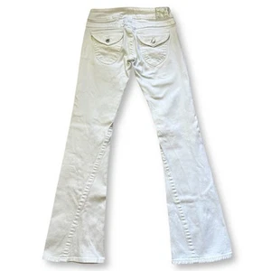 Vintage True Religion Y2K Joey Low Rise Flare White Denim Jeans Strass passt 26”L - Bild 1 von 12