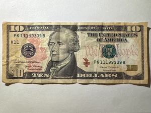 Rare $10 Dollar Bill Banknote Series 2017 A Fancy Serial Number Trinary 11199339 - Picture 1 of 3