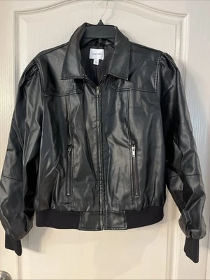 Chaqueta de cuero sintético negra Nine West para mujer grande NUEVA motocicleta lisa nueva con etiqueta Foto 1 de 4