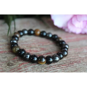 Hematita obsidiana ojo de tigre pulsera protectora triple protección curación meditación - Imagen 1 de 5
