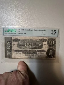 1864 Ten ($10) Dollar Bill CSA Note Confederate States of America Richmond  - Picture 1 of 2
