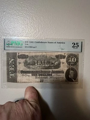 1864 Ten ($10) Dollar Bill CSA Note Confederate States of America Richmond  - Image 1 of 2