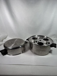 Vtg Saladmaster 18-8 Tri-Clad Stock Pot 6 Qt w/Dome Lid & Egg Insert Dallas TX - Picture 1 of 17