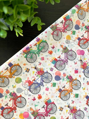 BIRTHDAY BICYCLES Design Tissue Paper Sheets Choose Size & Package Amount - Image 1 of 4