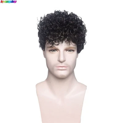Pelucas rizadas rizadas rizadas de pelo sintético para hombre peluca sintética corta negra pelucas naturales Foto 1 de 4
