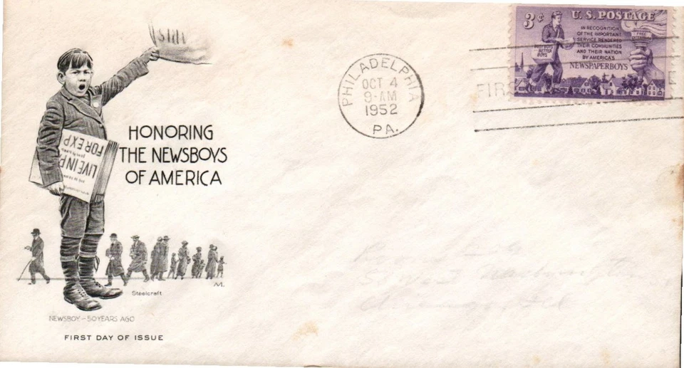 NEWSBOYS OF AMERICA OCT 4 1952 PHILADELPHIA PA FIRST DAY COVER (FDC) -  BOX 1 - Image 1 of 1