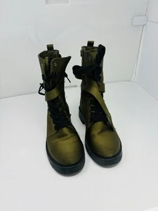 Call It Spring Boots Womens Sz 8 Combat Platform olive green Faux Patent Leather - Picture 1 of 7