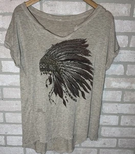 T-shirt donna ben indossata oversize grafica paillettes native biker core sottile Lg - Foto 1 di 4