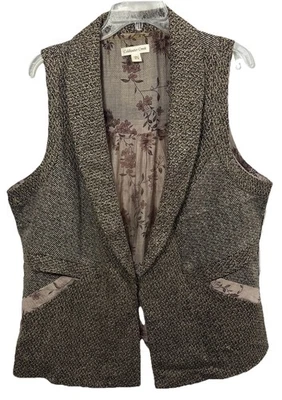 Chaleco Coldwater Creek W18 Tweed Floral Contraste Panel Trasero Rosa Marrón Beige Foto 1 de 4