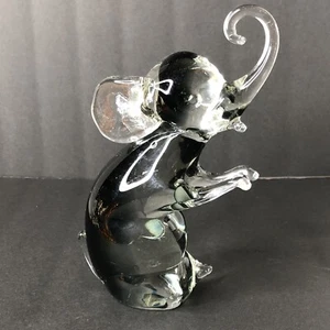 Vintage MURANO Art Glass 8" Standing Elephant Gray Smoke w/ Clear Glass - Picture 1 of 9